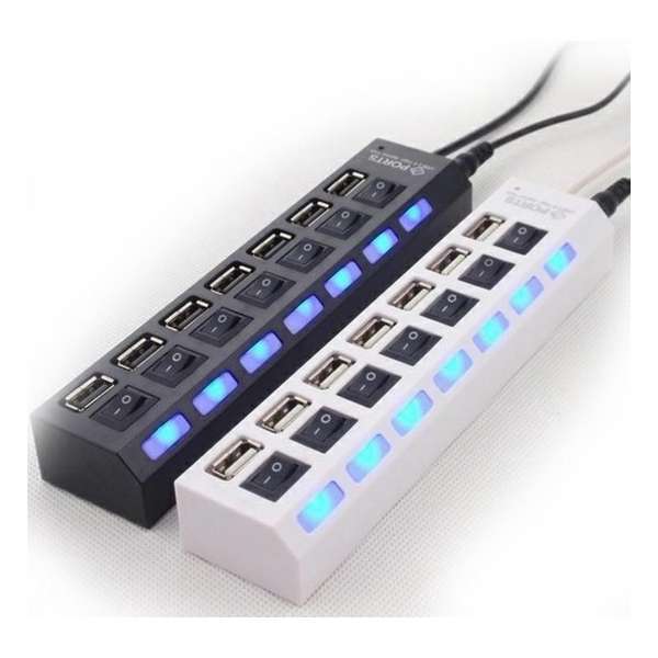 USB stekker verlengsnoer  7 x poort  usb 2.0 wit hub