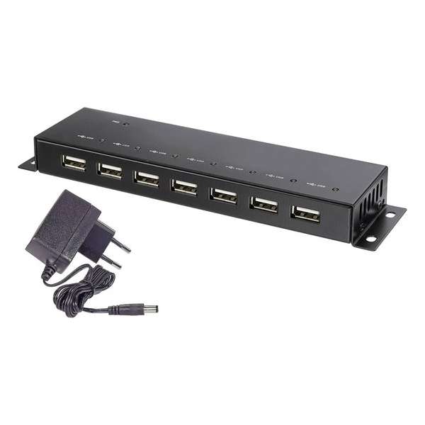 Renkforce 7 poorten USB 2.0 hub Met metalen behuizing, Voor wandmontage Zwart