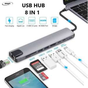 8 in 1 USB C-HUB Multipoort Adapter - Compatible met Apple Mackbook Pro, Ipad pro - AANBIEDING Prijs