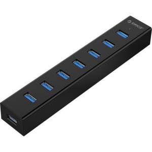 Orico - USB 3.0 hub met 7 poorten in mat zwart design met 1 meter 5Gbps USB 3.0 datakabel en extra stroom toevoer