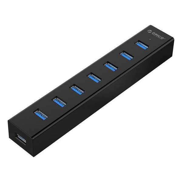 Orico - USB 3.0 hub met 7 poorten in mat zwart design met 1 meter 5Gbps USB 3.0 datakabel en extra stroom toevoer