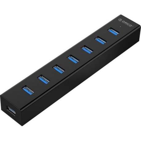 Orico - USB 3.0 hub met 7 poorten in mat zwart design met 1 meter 5Gbps USB 3.0 datakabel en extra stroom toevoer