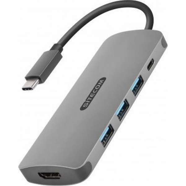 Sitecom CN-380 kabeladapter/verloopstukje USB-C HDMI, USB-C, 3x USB 3.0 Grijs