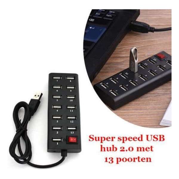 Super Speed USB Hub 2.0 met 13 Poorten