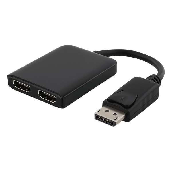 DELTACO DP-HDMI42, DisplayPort naar 2x HDMI MST hub, 3840x2160 in 30Hz, zwart