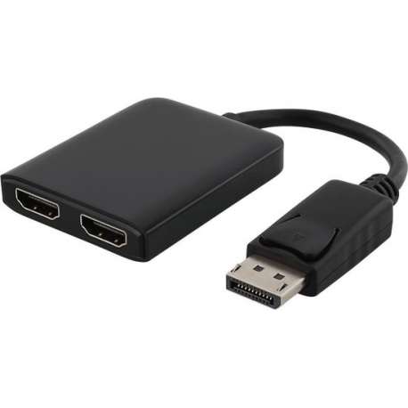 DELTACO DP-HDMI42, DisplayPort naar 2x HDMI MST hub, 3840x2160 in 30Hz, zwart