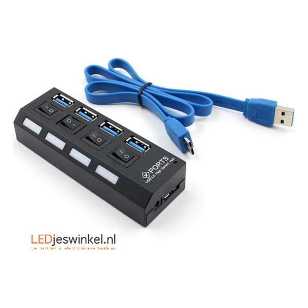 USB 3.0 Hub Splitter | USB verlenger |USB Super-Speed | Schakelaar per poort | 4-poorts