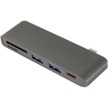 XIB USB-C Hub naar USB en cardreader / 1x USB-C / 2x USB 3.0 / 1x MicroSD / 1x SD / Spacegrey - Grijs