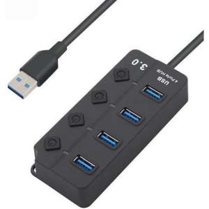 DrPhone Xtreme3 - 4 Poorten USB 3.0 Hub / Switch / Splitter / Verdeler – 5GBPS-  Met Aan/Uit Schakelaar & Led licht – Zwart