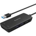 USB3.0 Hub met 3 type-A poorten - Kaartlezer SD/MF - Geïntegreerde kabel: 20 cm - Zwart