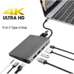 DrPhone 9-in-1 Hub Type C Dock - Mini Displayport Video USB C Hub Voor o.a. MacBook Samsung S20 / Note 20 - Mini USB Type C HDMI