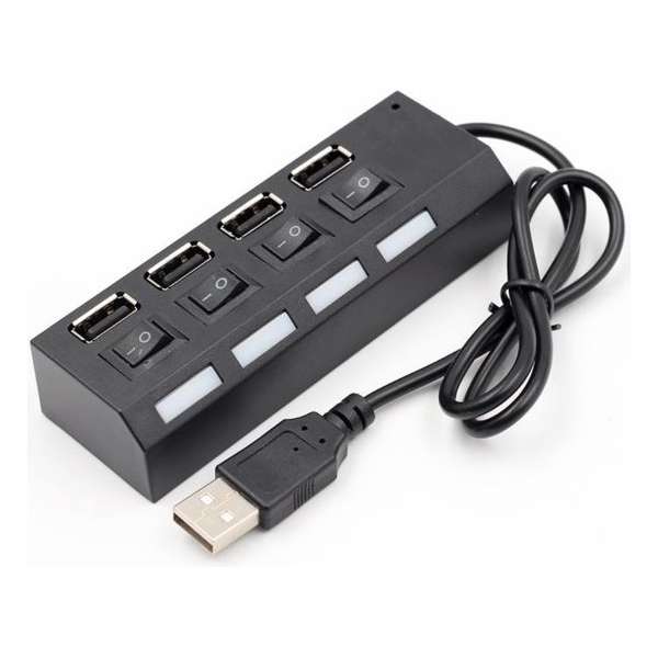 Coretek USB hub met 4 poorten en aan/uit schakelaars - USB2.0 - busgevoed / zwart - 0,40 meter