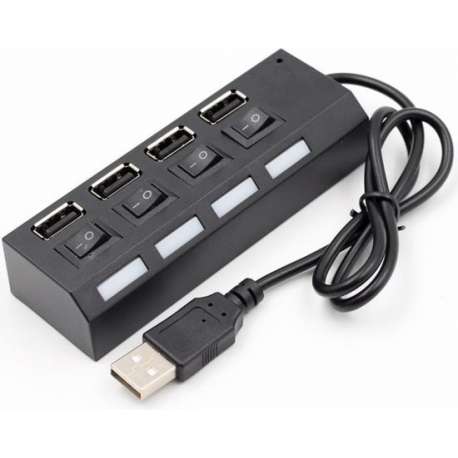 Coretek USB hub met 4 poorten en aan/uit schakelaars - USB2.0 - busgevoed / zwart - 0,40 meter