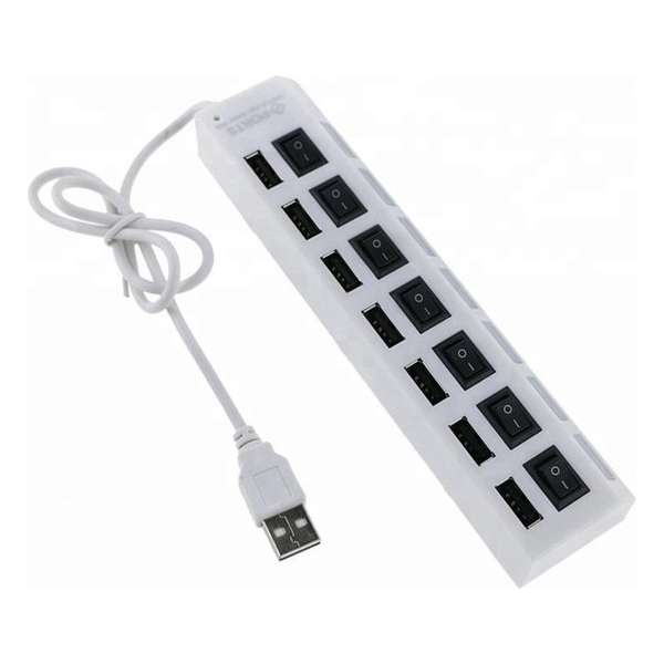 USB 2.0 Hub 7 poorten poorts met aan/uit schakelaar en LED 480 Mbps (Wit)