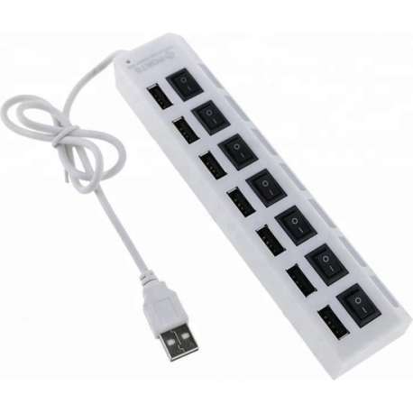 USB 2.0 Hub 7 poorten poorts met aan/uit schakelaar en LED 480 Mbps (Wit)