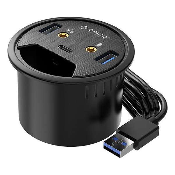 Orico inbouw hub voor bureau - 2x USB3.0, 1x USB-C, 2x audio - zwart