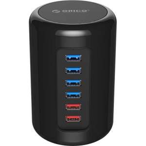 Orico - 4 poorts USB 3.0 Tower Hub met 2x Smart Charger Oplader incl 1m USB 3.0 kabel - geschikt voor iMac Pro / Windows - zwart