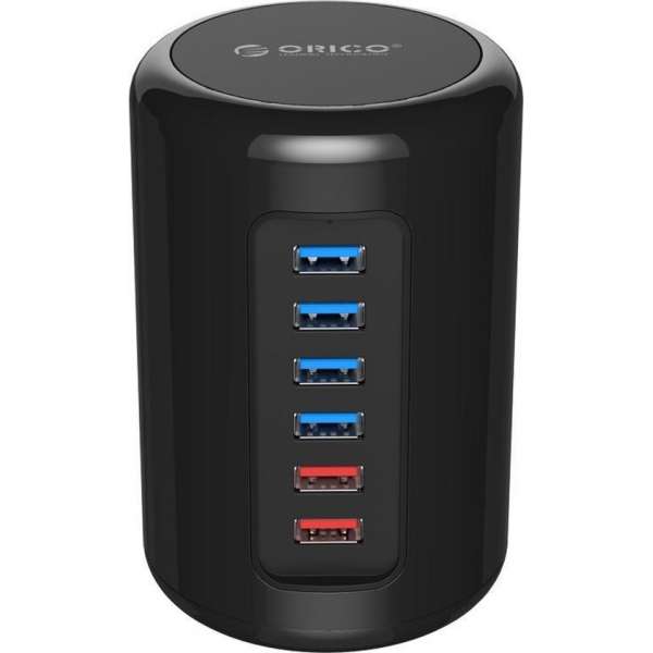 Orico - 4 poorts USB 3.0 Tower Hub met 2x Smart Charger Oplader incl 1m USB 3.0 kabel - geschikt voor iMac Pro / Windows - zwart