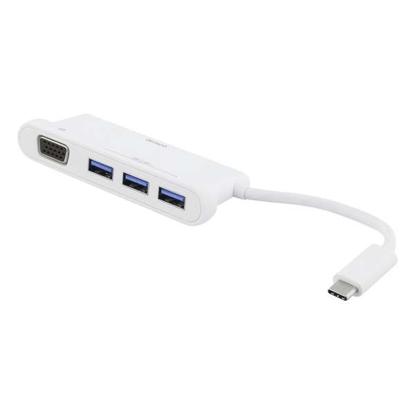 DELTACO USBC-HUB101 USB-C naar VGA 1080p 60Hz en 3 x USB 3.1 Gen.1 Hub adapter wit