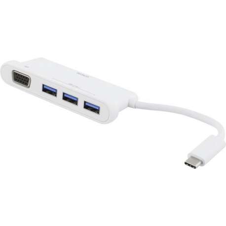 DELTACO USBC-HUB101 USB-C naar VGA 1080p 60Hz en 3 x USB 3.1 Gen.1 Hub adapter wit