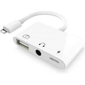 NÖRDIC LGN-100 USB-C adapter naar USB A, 3.5 mm audio, USB-C Lightning, 10 cm, Wit