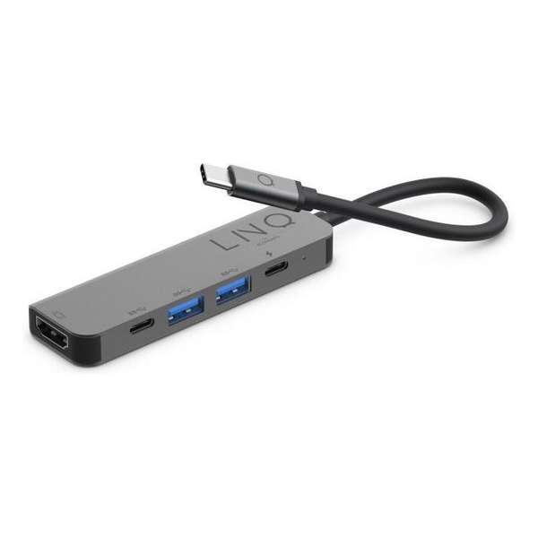 LINQ 5 in 1 Type C USB Hub Adapter - HDMI 4K 60Hz - 2x USB-A 3.1 - USB C 5Gbps data - tot 100W USB C power delivery