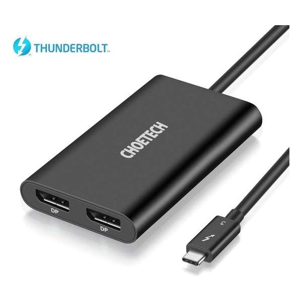 Choetech USB-C naar 2x DP adapter Thunderbolt™ 3 - 25cm - Zwart