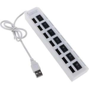 7 Poort Multi USB 2.0 Hub Splitter Wit - Voor Laptop / Apple Mac / Macbook & Windows - Met LED Verlichting