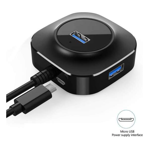 DrPhone CQ - 4 poorten USB 3.0 Hub - Uitbreiden USB Poorten op Laptop / Desktop PC – 5GBPS - Zwart