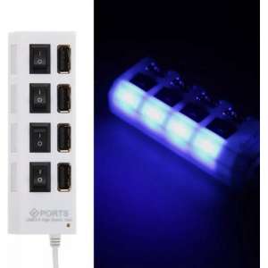 LOUZIR 4 Poort Multi USB 2.0 Hub Splitter Verdeler Switch - Voor Laptop / Apple Mac / Macbook & Windows - Met LED Verlichting