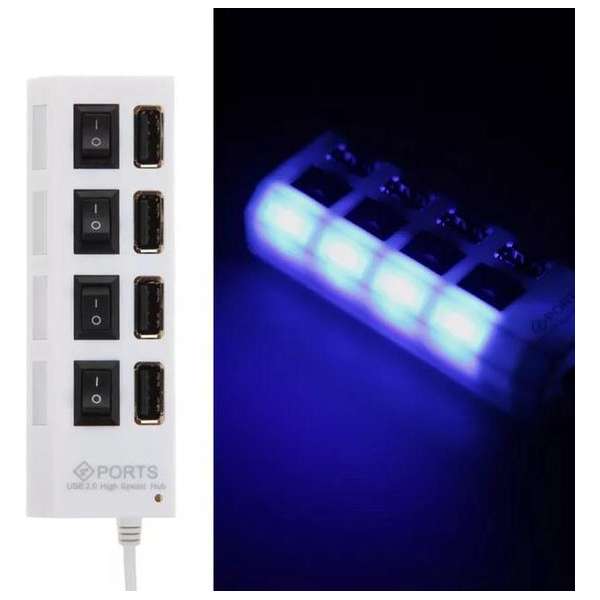 LOUZIR 4 Poort Multi USB 2.0 Hub Splitter Verdeler Switch - Voor Laptop / Apple Mac / Macbook & Windows - Met LED Verlichting