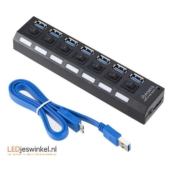 USB 3.0 Hub Splitter | USB verlenger |USB Super-Speed | Schakelaar per poort | 7-poorts