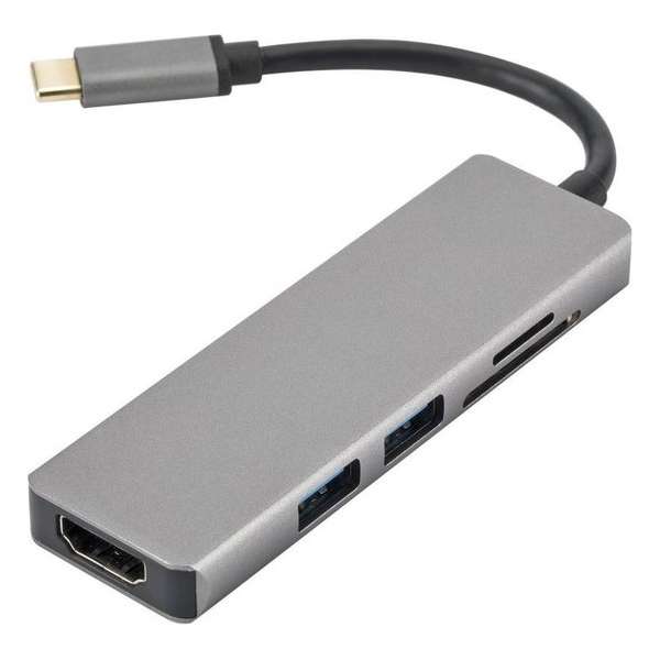 Universele 5-in-1 USB-C Adapter (Micro)SD / USB  HDFMI Grijs