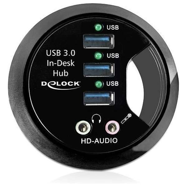 Delock - USB 3.0 Tafel HUB met audio - Zwart