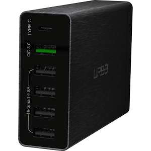 Urbo Multi-port USB Power Station met 1 Type-C Poort + 4 Smart USB Poorten + 1 Quick Charging Poort