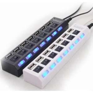 USB stekker verlengsnoer  7 x poort  usb 2.0 zwart hub