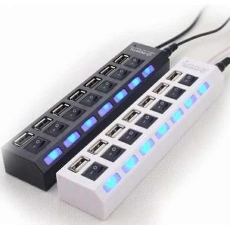 USB stekker verlengsnoer  7 x poort  usb 2.0 zwart hub