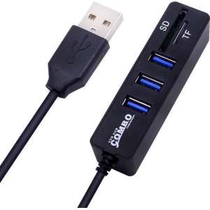 DrPhone 3 Poorten USB 2.0 Combo Hub USB 3.1 poorten met SD / TF Kaartlezer - Zwart