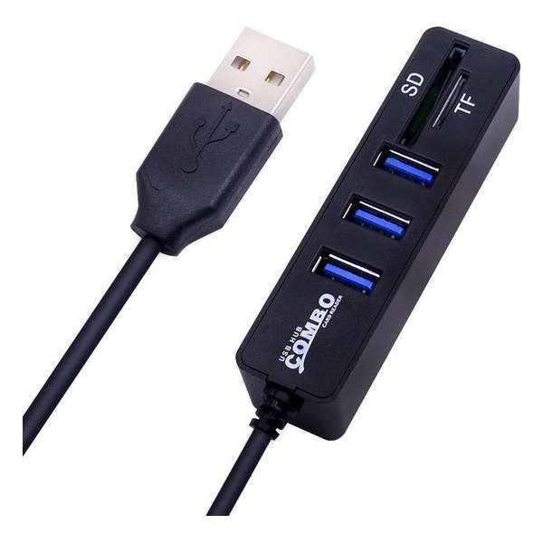 DrPhone 3 Poorten USB 2.0 Combo Hub USB 3.1 poorten met SD / TF Kaartlezer - Zwart