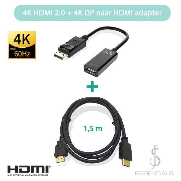 DisplayPort naar HDMI met HDMI kabel - 4K UHD - DisplayPort naar HDMI adapter 4K - HDMI kabel 4K UHD