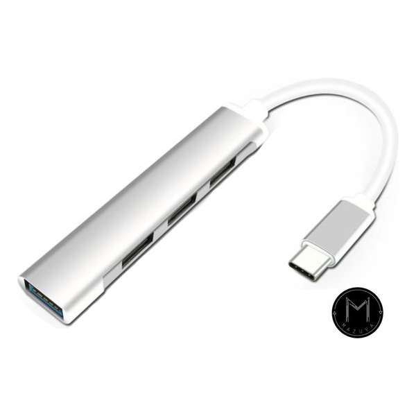 Mazuva | 4 in 1 USB-C HUB | Voor Apple MacBook|USB-C | USB 3.0 | 3x USB 2.0 |  Zilver