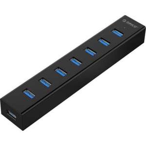 Orico - Mat zwarte USB 3.0 hub met 7 poort en stroomadapter 5Gbps USB 3.0 datakabel