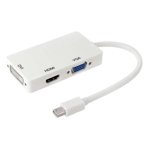 TrendParts 3 in 1 Mini DisplayPort male naar HDMI + VGA + DVI female Adapter Converter WIT voor o.a. Macbook | 8cm