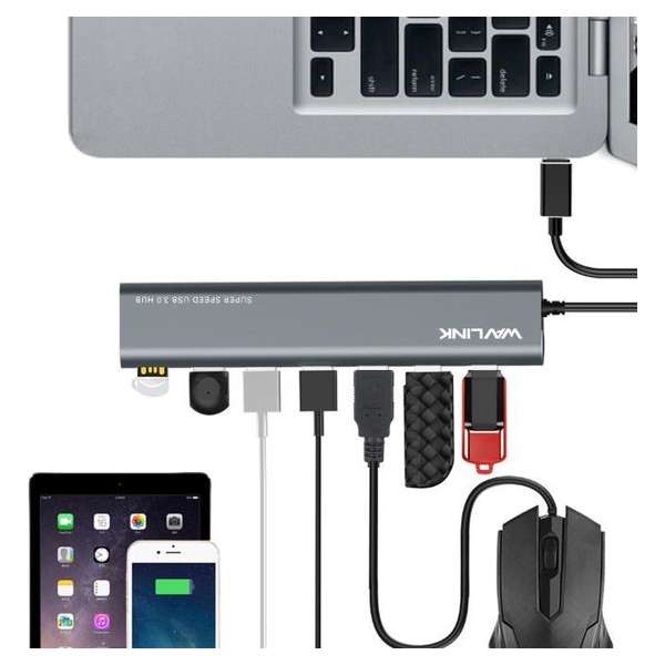 SuperSpeed USB-C naar 7-poort USB 3.0 Aluminium Hub - Space Gray