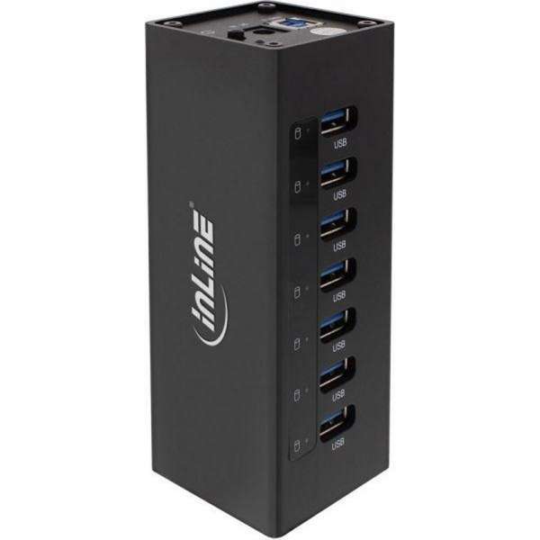 InLine USB hub met 7 poorten - USB3.0 - externe 12V voeding / zwart - 1 meter