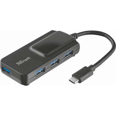 Trust Oila - USB Type C naar 4 Poorts standaard USB 3.1 Hub - Zwart