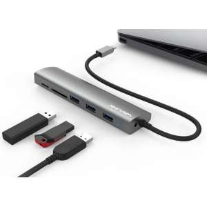 USB-C Adapter voor MacBook en Laptops met 3 USB A poorten en kaartlezers - Aluminium - Wavlink