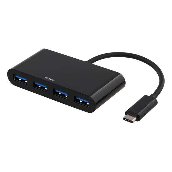 DELTACO USBC-HUB2 USB-C naar 4 x USB 3.1 HUB 5 Gbps zwart