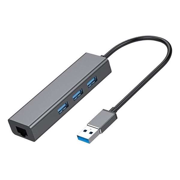 NÖRDIC USB-LANHUB, USB 3.1 naar Ethernet Giga netwerkadapter, 3x USB 3.1 hub, 17cm, Spacegrijs