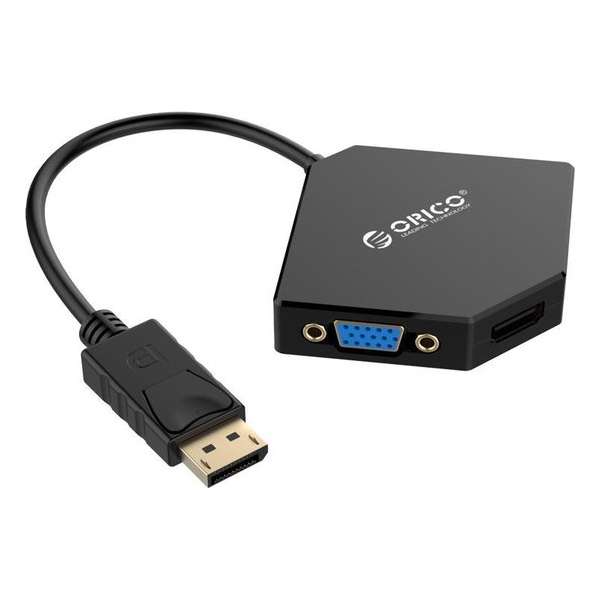 Orico - Displaypoort naar HDMI, DVI en VGA Adapter - kabellengte: 17 cm - Video&Audio - 1920 x 1080P - Zwart